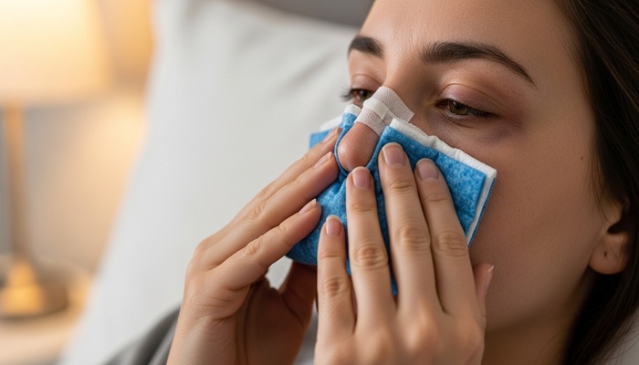 تا چند روز بعد عمل بینی باید طاق باز خوابید 4 کمپرس سرد برای کاهش تورم بینی