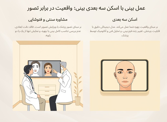 تفاوت اسکن سه‌بعدی با فتوشاپ یا مشاوره کلاسیک