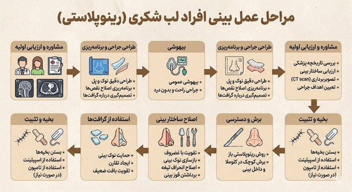 عمل بینی افراد لب شکری 3 مراحل و نحوه عمل بینی